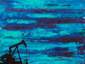 Pumpjack Silhouette in Blue